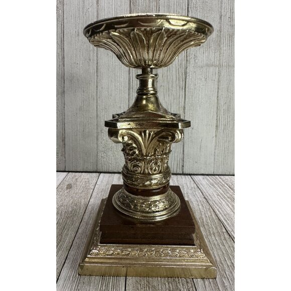 Vintage Dilly Mfg Co. Ornate Pillar Candle Holder Metal Home Decor 7" Tall - Picture 2 of 8